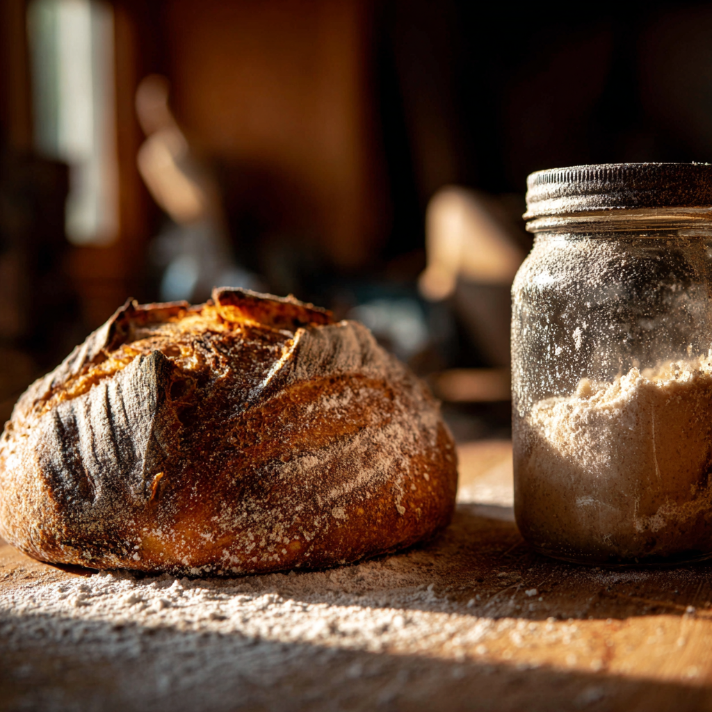fresh-bread-moldy-starter-contrast Fresh sourdough next to a discarded moldy starter