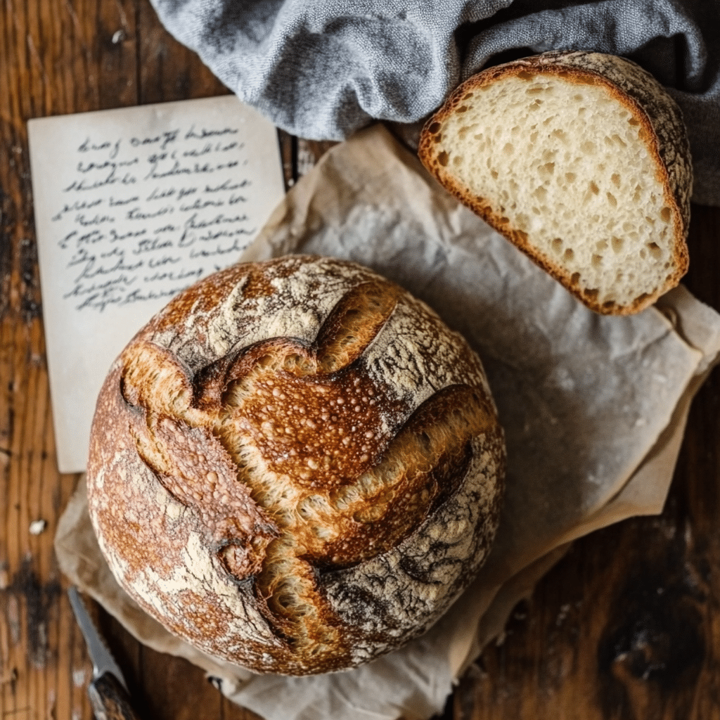 No Starter Sourdough Recipe That Actually Works (And Tastes Amazing) 10 Finished no starter sourdough bread with recipe card