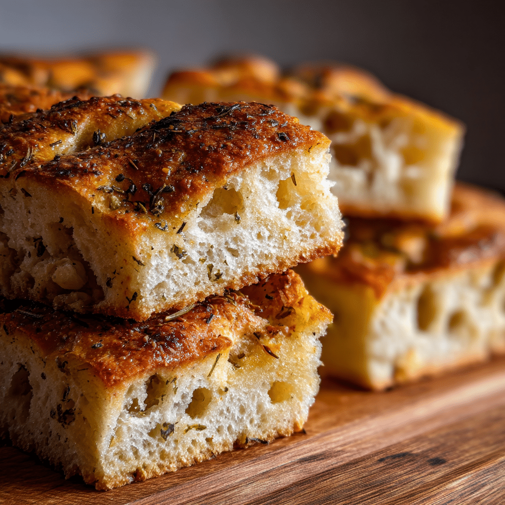 serving-sourdough-discard-focaccia sliced sourdough discard focaccia for serving