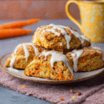 Sourdough Discard Carrot Cake Scones –5-Star Cozy Delight 2 sourdough discard carrot cake scones served warm with glaze