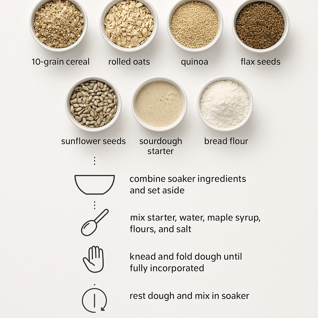 Sourdough Multigrain Recipe: A Rustic Loaf with Real Soul 8 Multigrain sourdough ingredients including flours and seeds