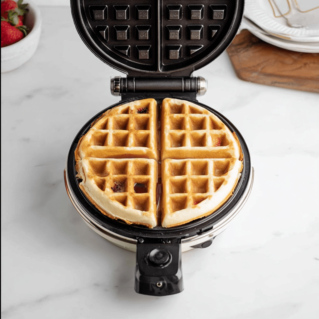 Strawberry Waffle Recipe – 1 Ultimate Way to Make It Crispy & Sweet 12 Strawberry waffle cooking in waffle iron
