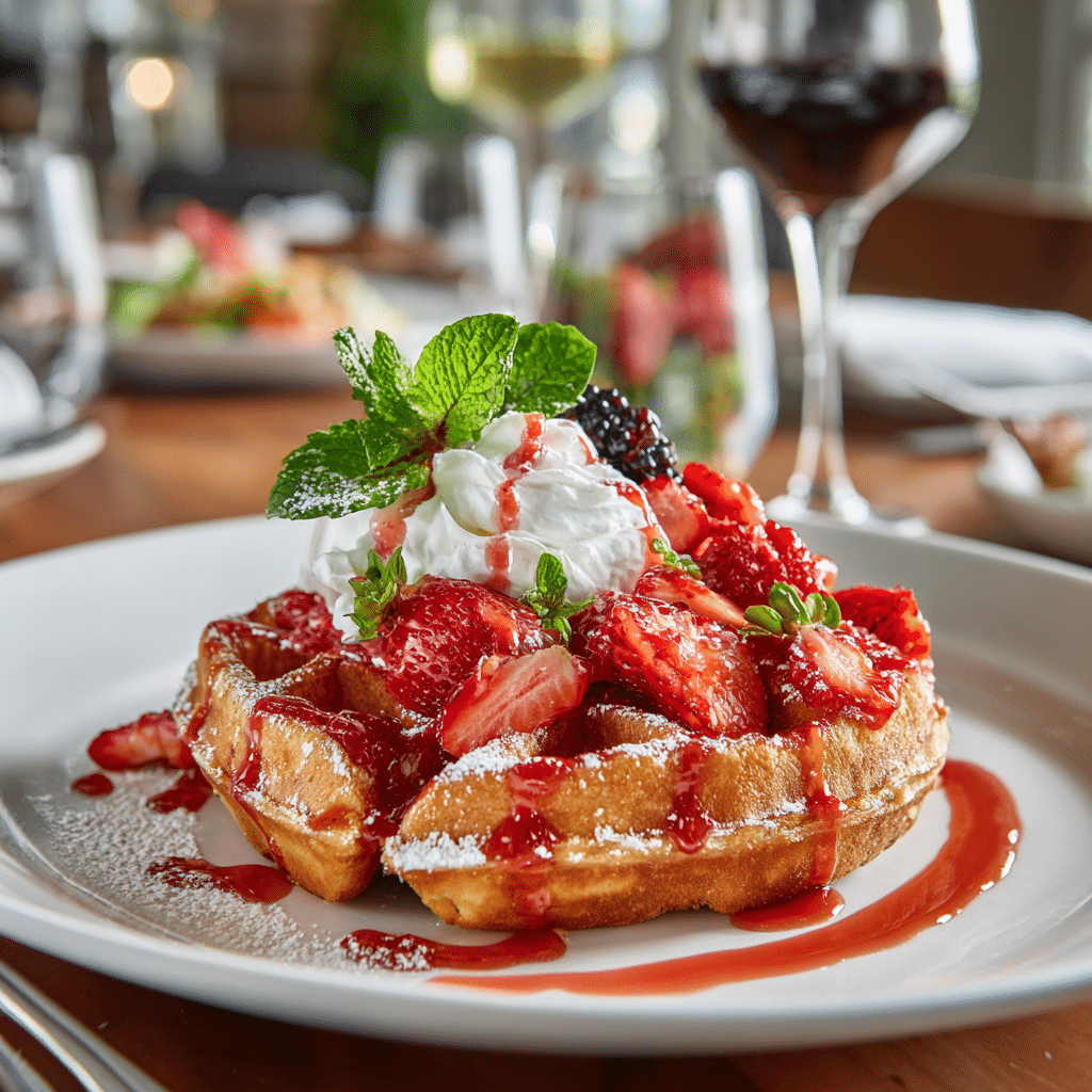Strawberry Waffle Recipe – 1 Ultimate Way to Make It Crispy & Sweet 13 Served strawberry waffle with toppings