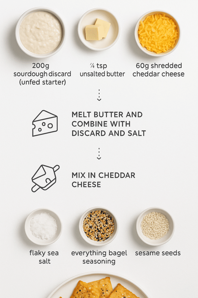 Sourdough Discard Cheese Crackers: Crispy, Cheesy, and Totally Addictive 6 sourdough discard cheese cracker ingredients