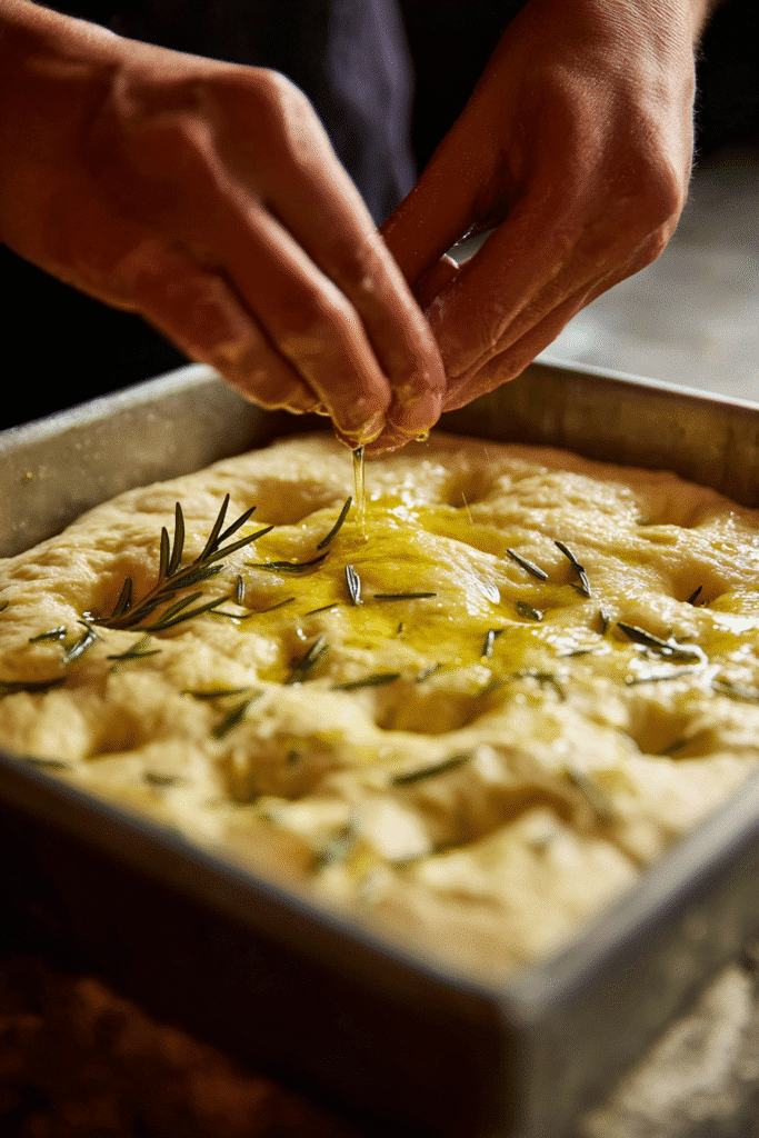 Sourdough Discard Focaccia – 1 Easy Recipe for Golden, Chewy Bread 9 dimpled sourdough discard focaccia dough