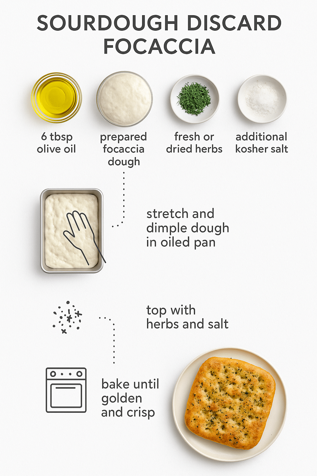 Sourdough Discard Focaccia – 1 Easy Recipe for Golden, Chewy Bread 8 ingredients for sourdough discard focaccia
