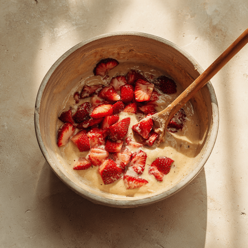Strawberry Waffle Recipe – 1 Ultimate Way to Make It Crispy & Sweet 11 Mixing strawberry waffle batter in a bowl