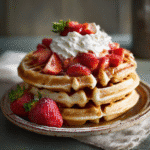 Strawberry Waffle Recipe – 1 Ultimate Way to Make It Crispy & Sweet 14 Homemade strawberry waffle stack with fresh strawberries and whipped cream