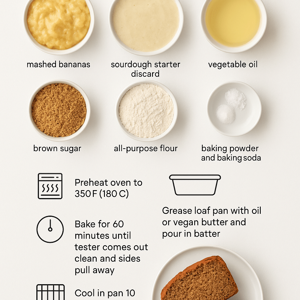 Vegan Sourdough Banana Bread Recipe: 1 Cozy, Easy Guide 6 Ingredients for vegan sourdough banana bread recipe in bowls