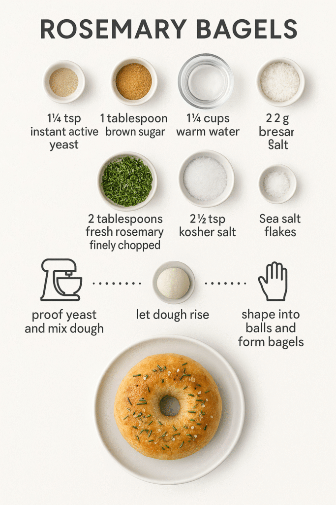 Rosemary Bagels Recipe: Sourdough Discard with Big Flavor 8 Ingredients for rosemary bagels laid out